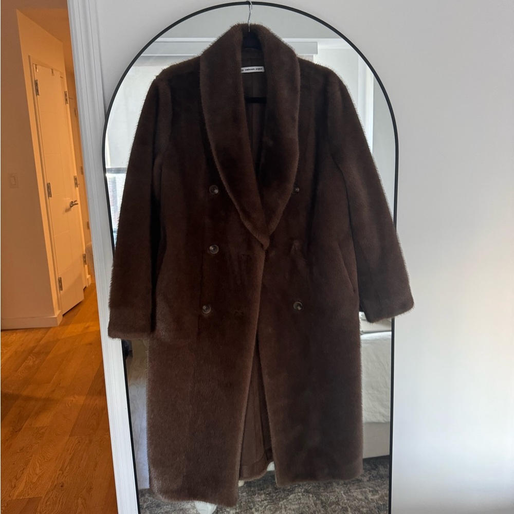Cashmere Project Brown Fur Double-Breasted Coat